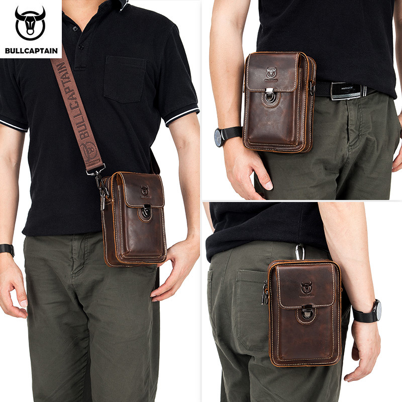 Men Vintage Zipper Buckle Design Multi Pocket Business Leather Chest Bag