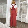 Wide Leg Red High Waist Cotton Linen Jumpsuit