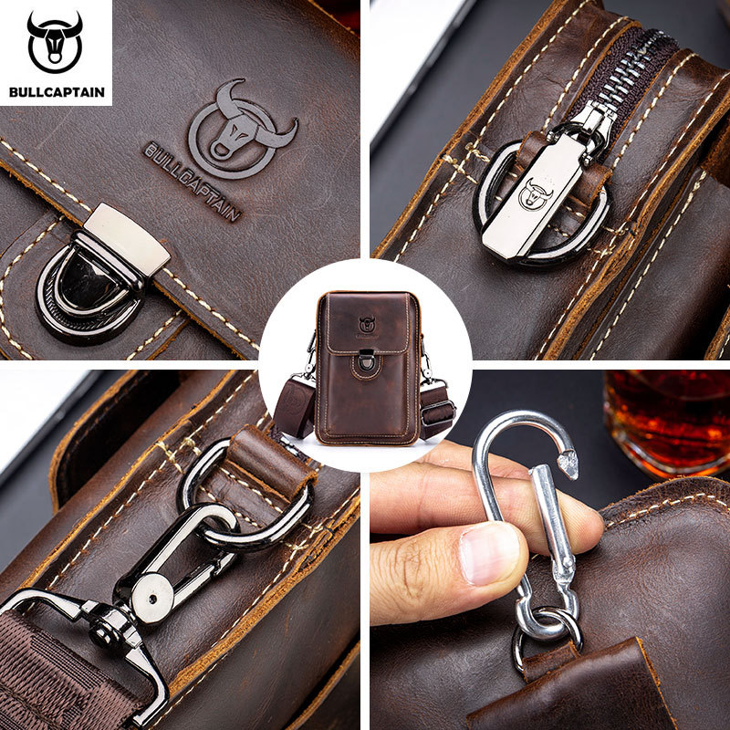 Men Vintage Zipper Buckle Design Multi Pocket Business Leather Chest Bag