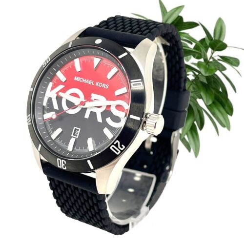 Michael Kors Layton BlackRed Dial Silicon Strap Quartz MK8892 Men's Watch